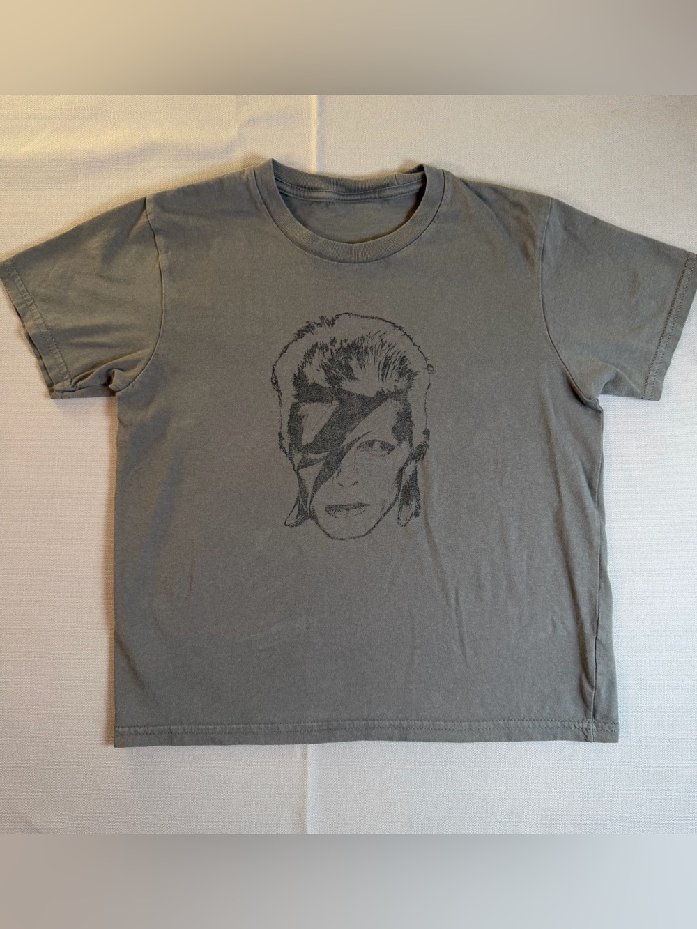 David Bowie Ziggy Stardust Women’sXS Gray Graphic Short Sleeve Babydoll Tee